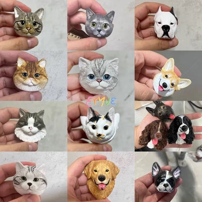 Customized pet, dog head cat head plaster three-dimensional head refrigerator stickers