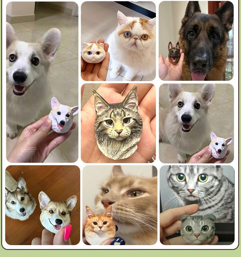 Customized pet, dog head cat head plaster three-dimensional head refrigerator stickers